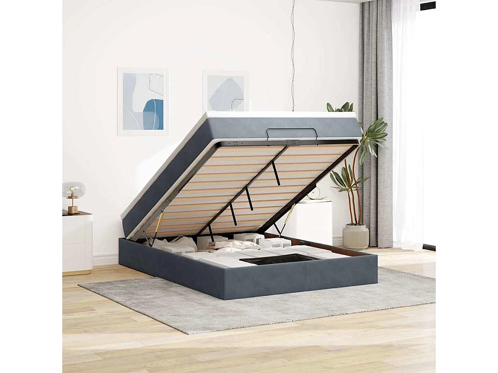 Estructura cama otomana con colchón gris oscuro 140x200cm