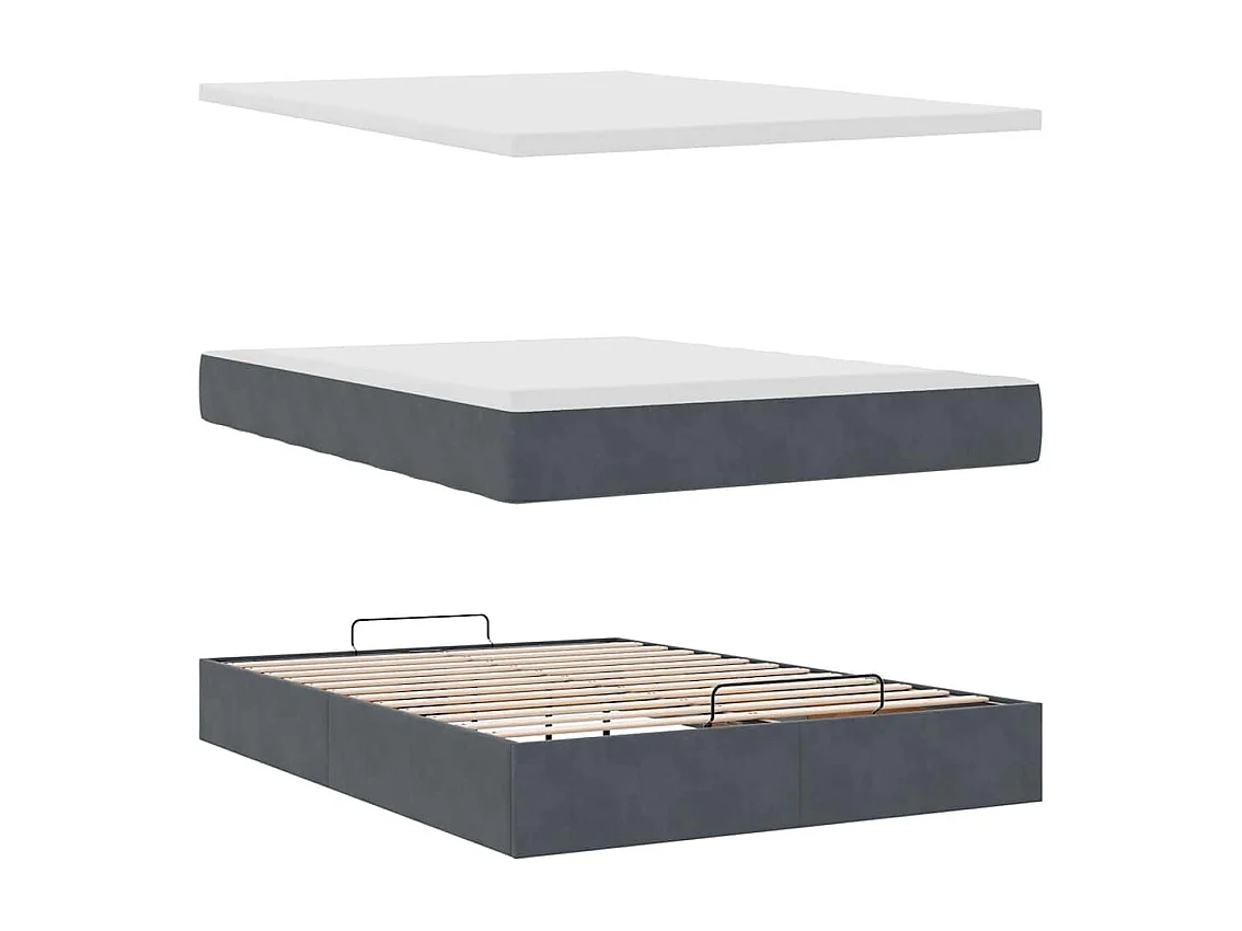 Cadre de lit ottoman avec matelas gris foncé 140x200 cm velours