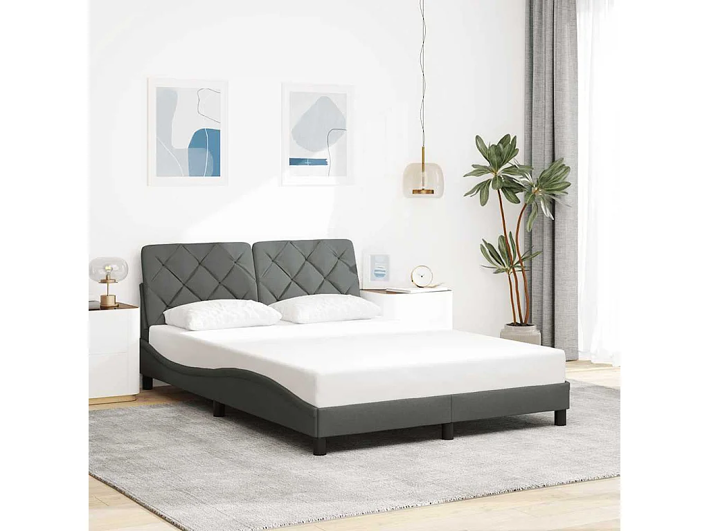 Estrutura de cama com LED sem colchão 140x190 cm tecido