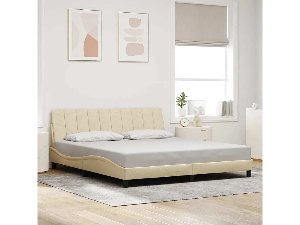 Estrutura de cama sem colchão 180x200 cm tecido cor creme