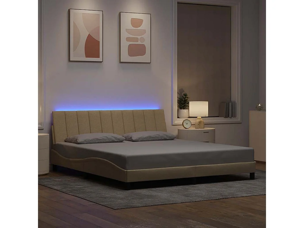 Estrutura de cama sem colchão 180x200 cm tecido cor creme