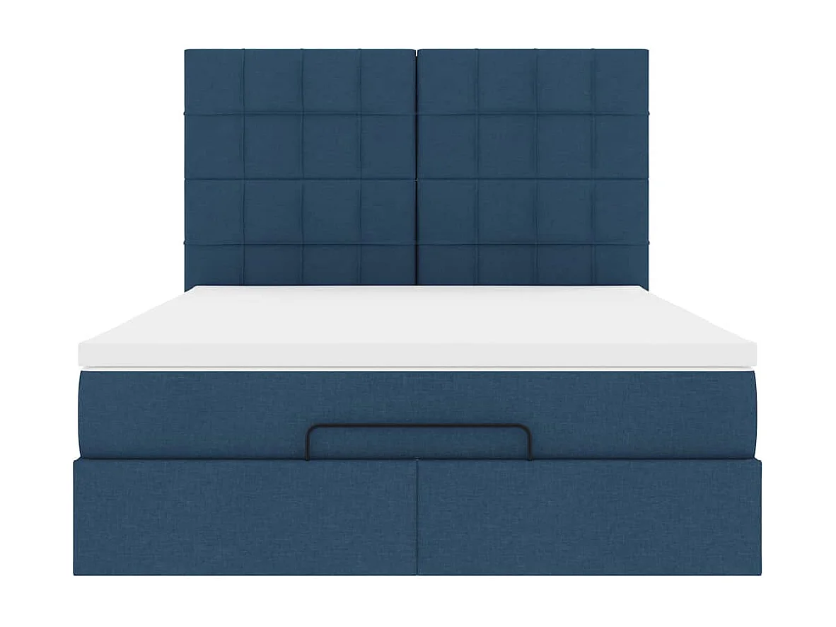 Estructura de cama otomana con colchón tela azul 140x190cm