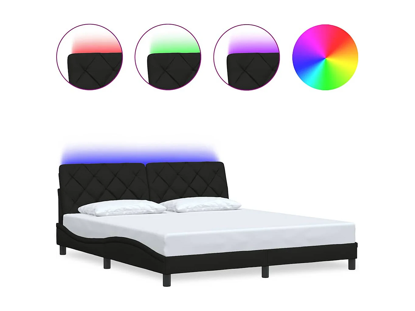 Estrutura de cama com LED sem colchão 180x200 cm tecido preto