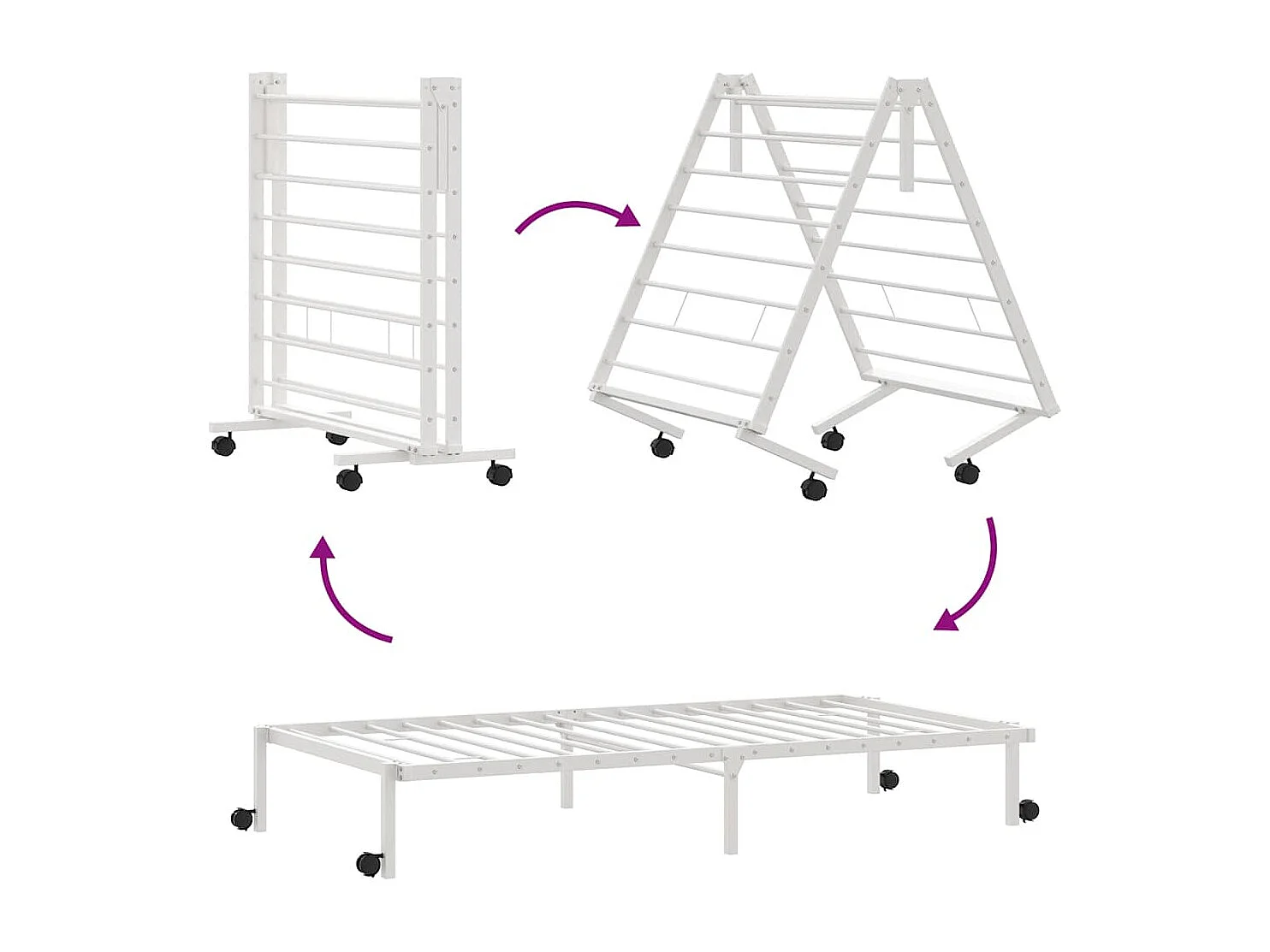 Estrutura de cama sem colchão Dobrável 100x200 cm aço branco