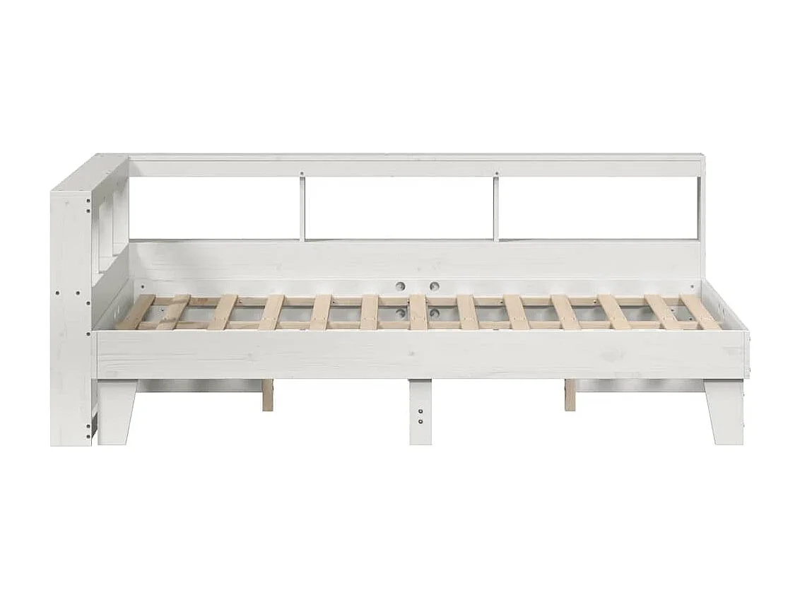 Cama con estantería sin colchón madera maciza blanca 140x190 cm