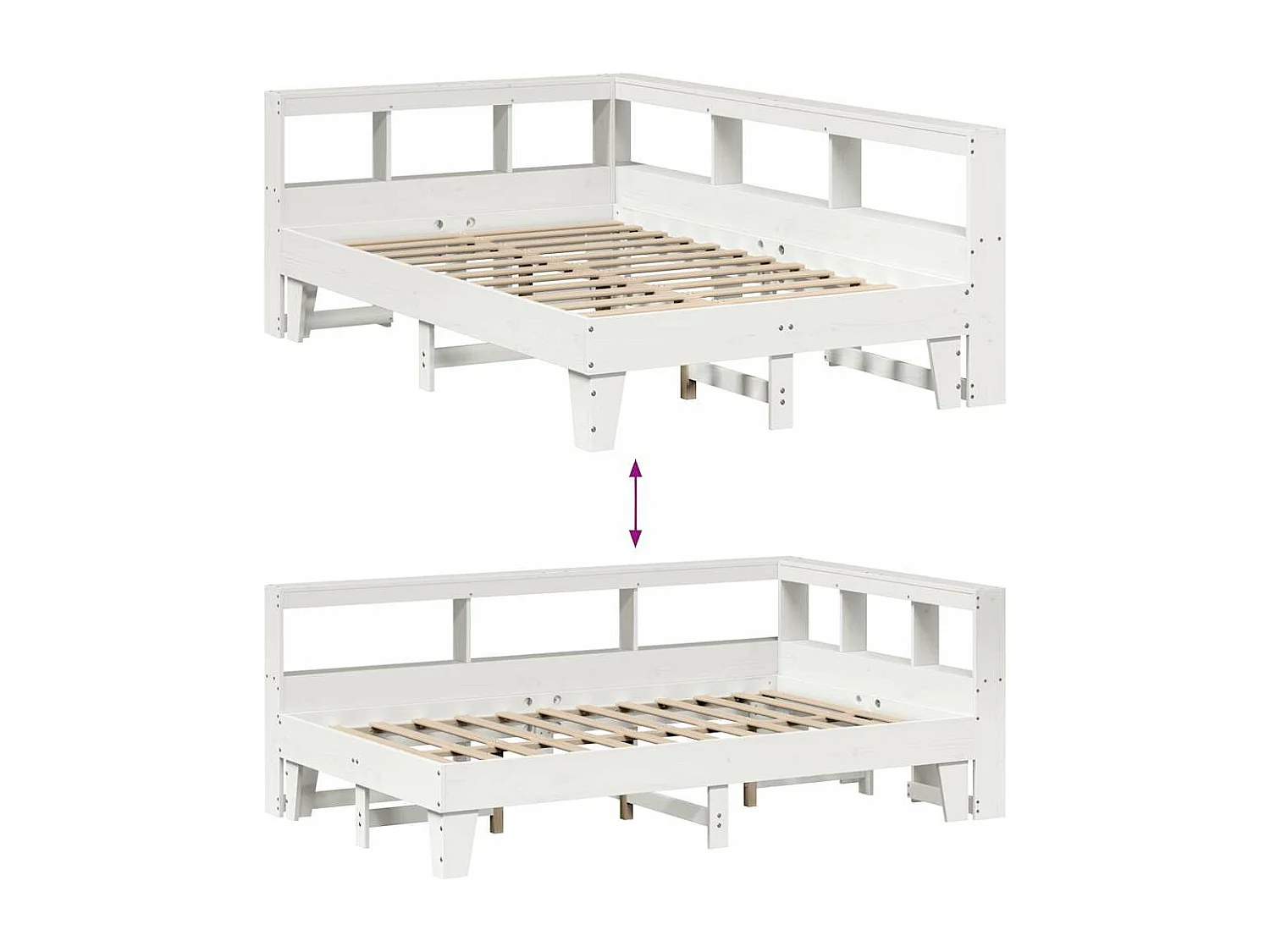 Cama con estantería sin colchón madera maciza blanca 140x190 cm
