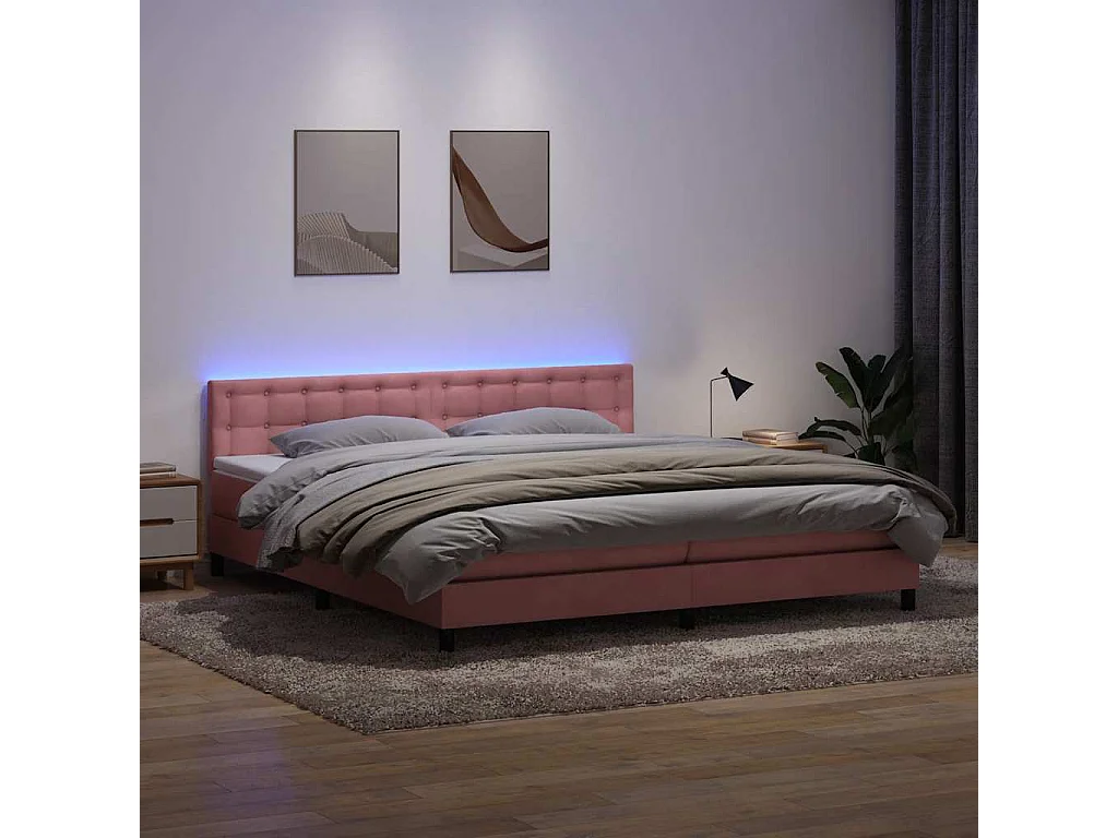 Sommier à lattes de lit avec matelas rose 180x210 cm velours