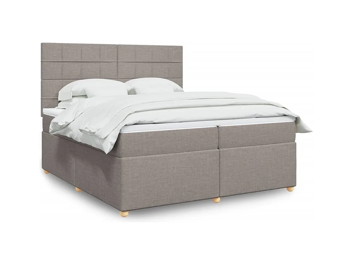 Cama box spring con colchón tela gris taupe 200x200 cm