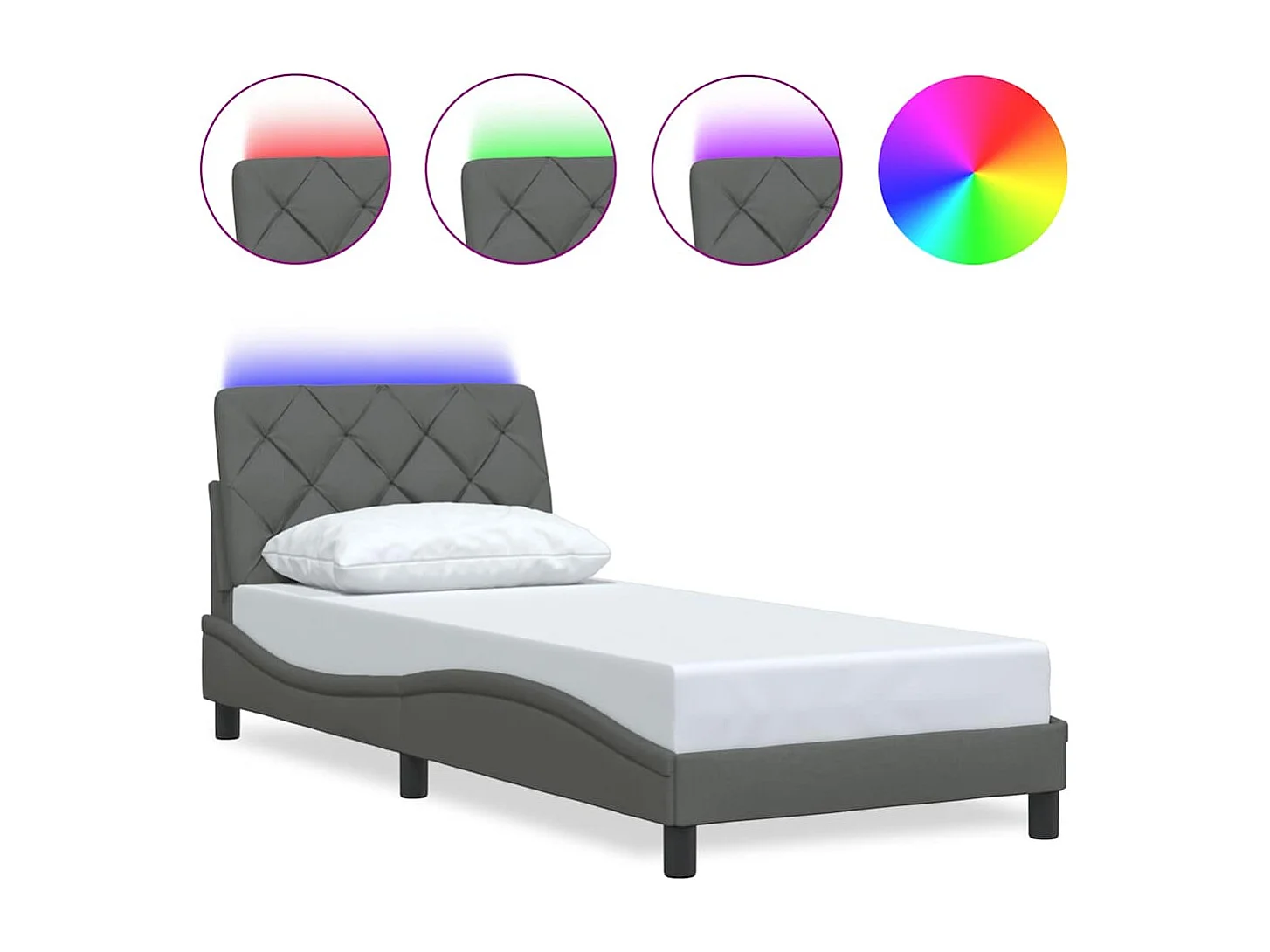 Bedframe met LED zonder matras 80x200 cm stof donkergrijs