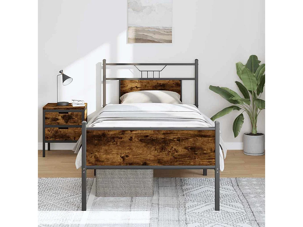 Cadre de lit sans matelas chêne fumé 90x200cm bois d'ingénierie