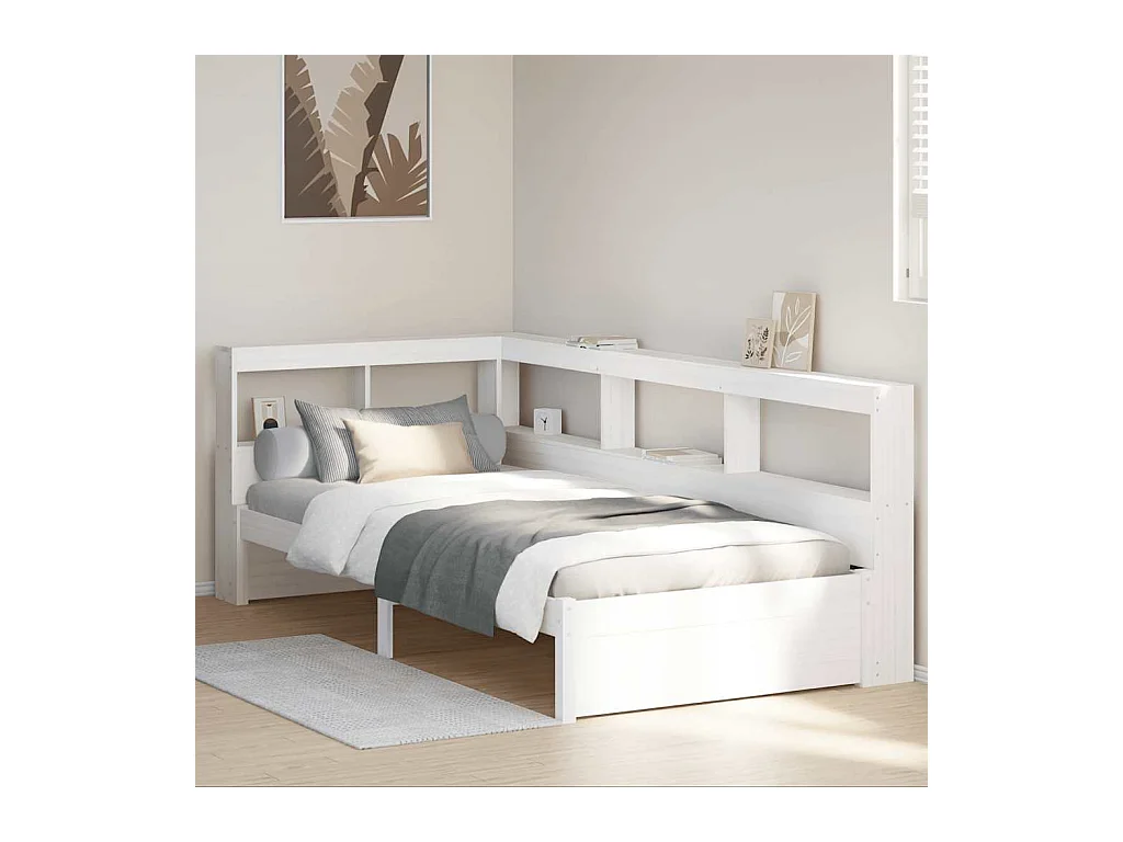 Lit bibliothèque sans matelas blanc 75x190cm bois de pin massif