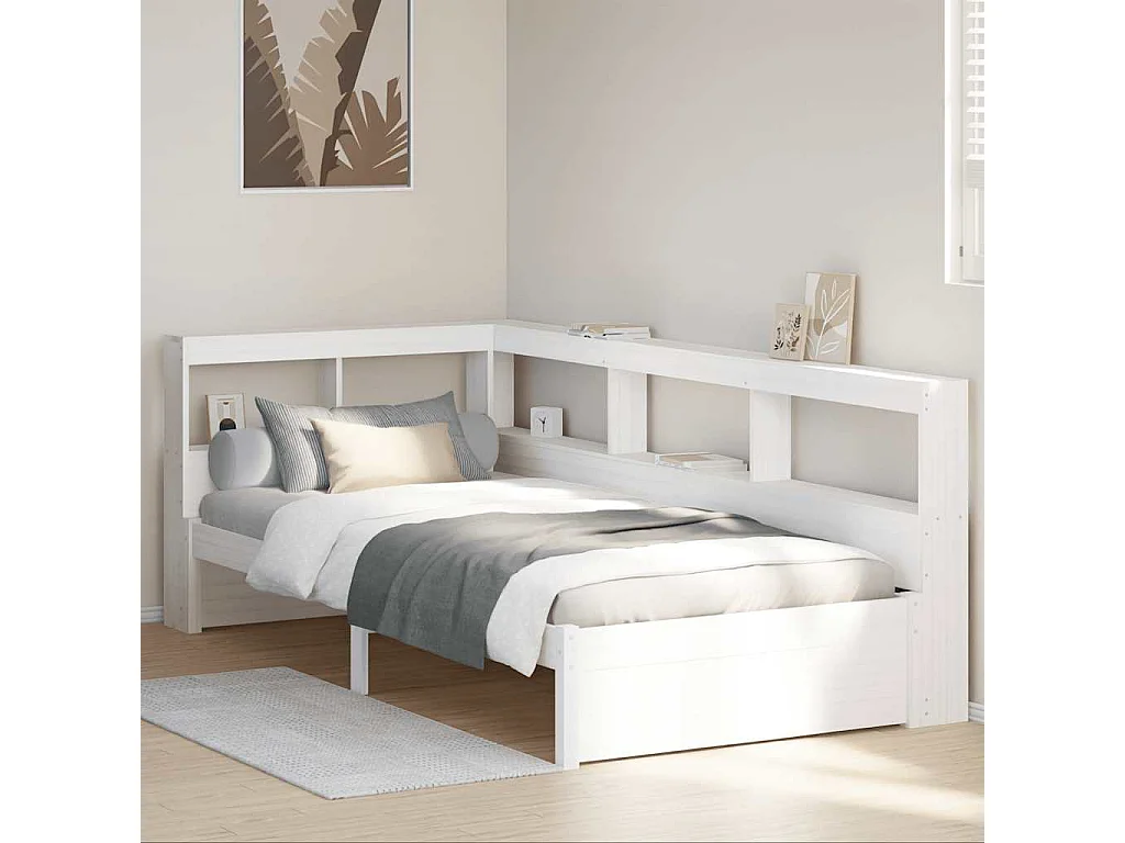 Lit bibliothèque sans matelas blanc 75x190cm bois de pin massif