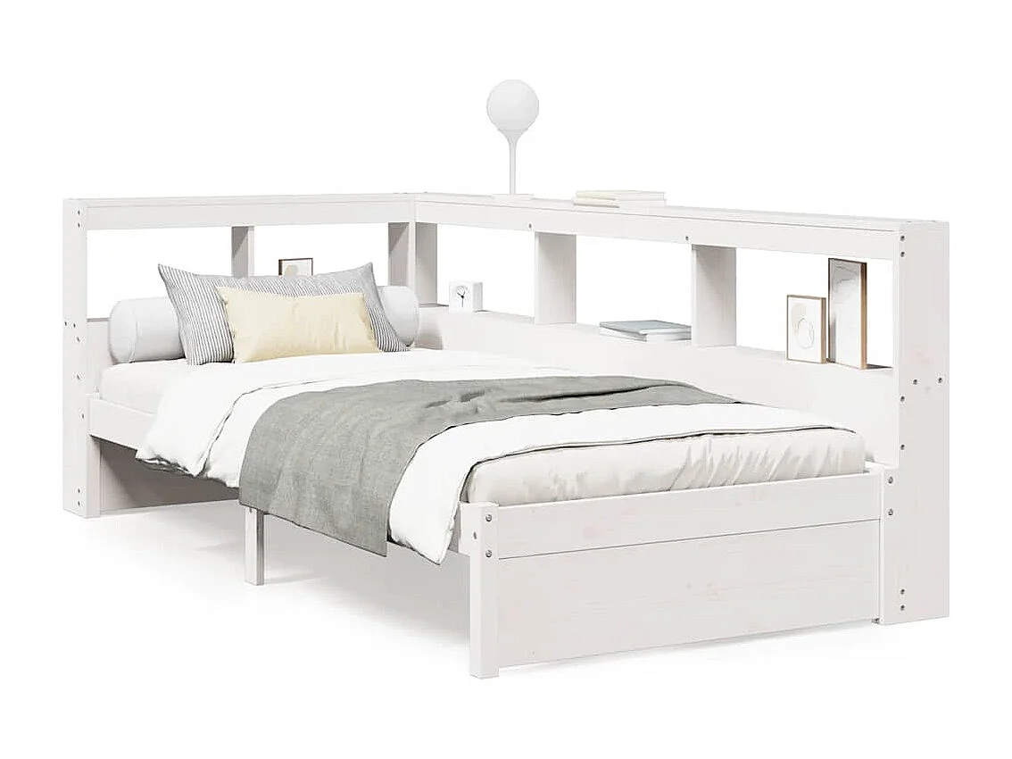 Lit bibliothèque sans matelas blanc 75x190cm bois de pin massif