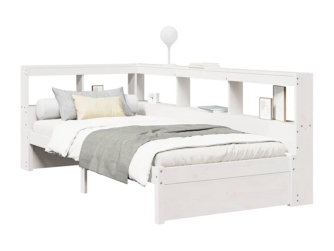 Lit bibliothèque sans matelas blanc 75x190cm bois de pin massif