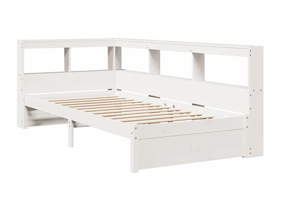 Lit bibliothèque sans matelas blanc 75x190cm bois de pin massif