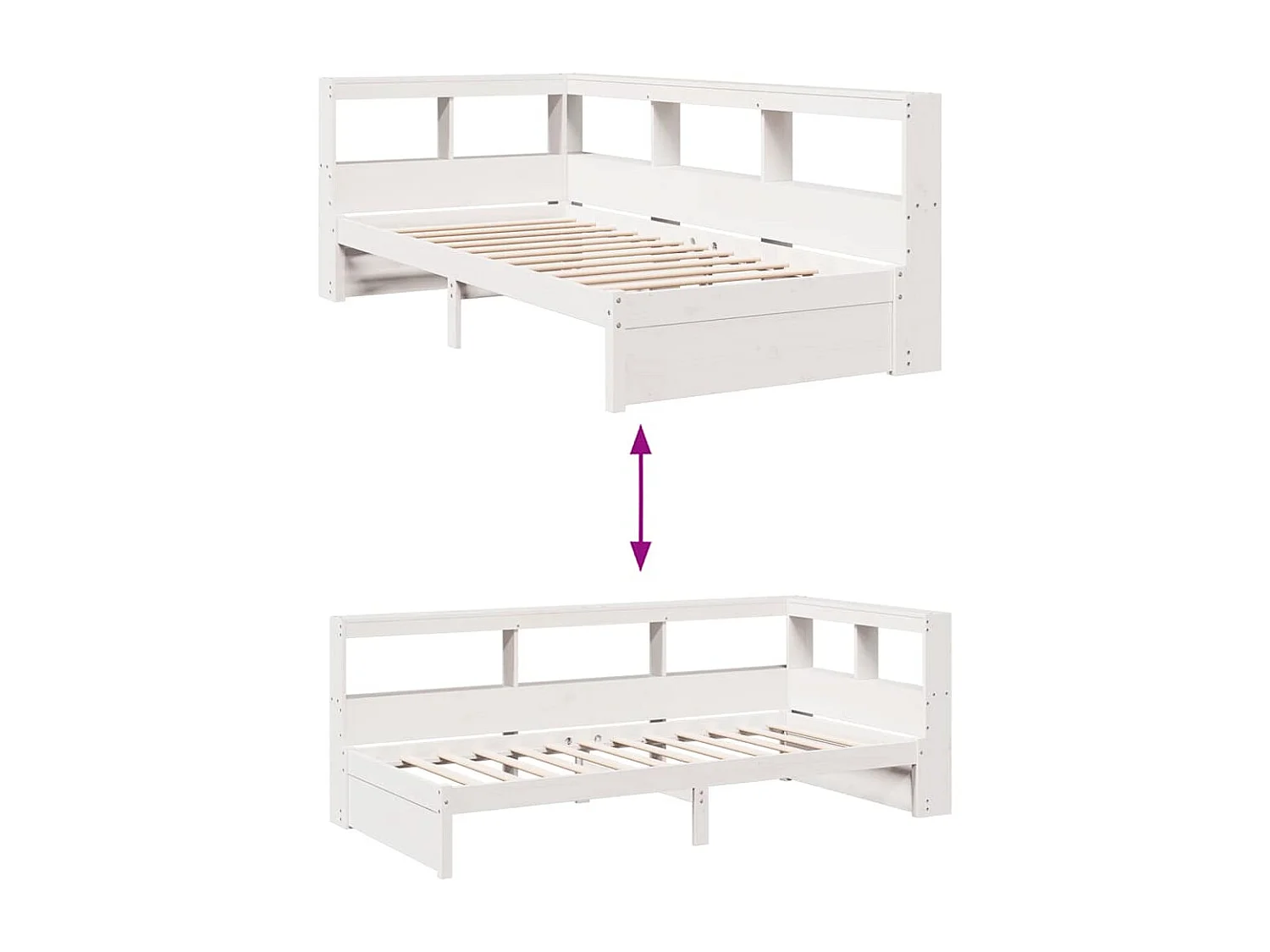 Lit bibliothèque sans matelas blanc 75x190cm bois de pin massif