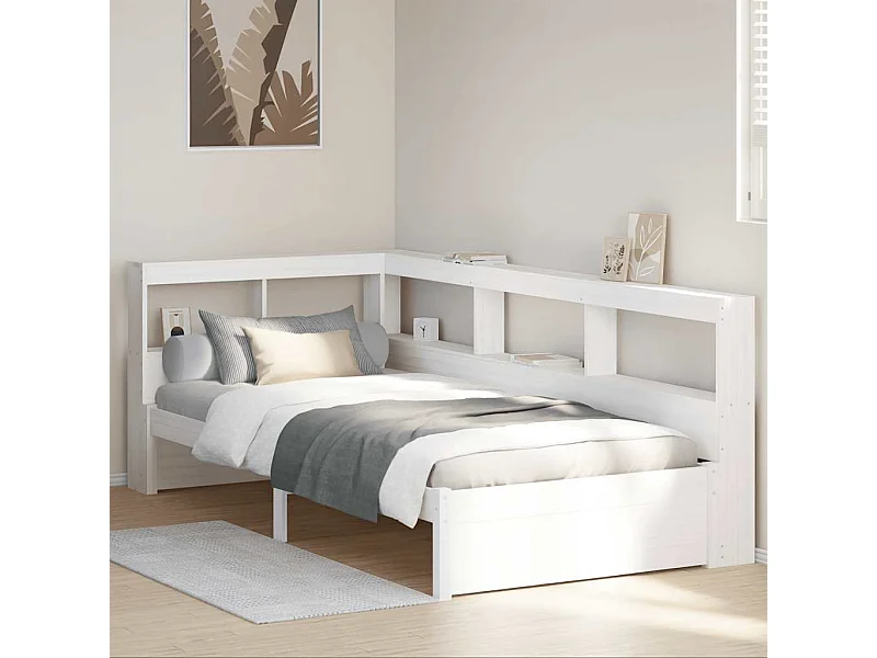 Lit bibliothèque sans matelas blanc 75x190cm bois de pin massif