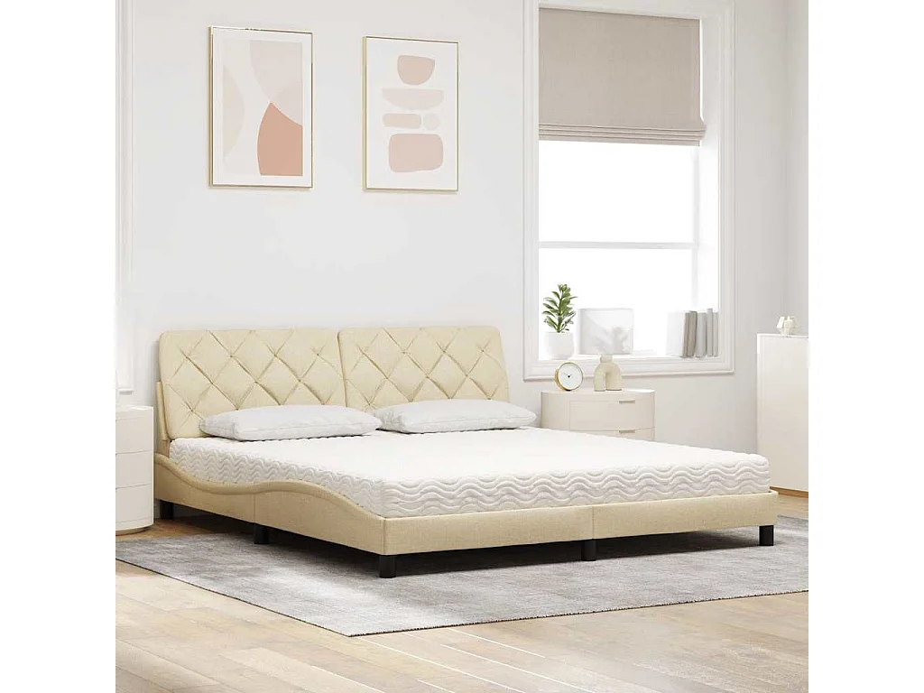 Lit avec matelas crème 180x200 cm tissu
