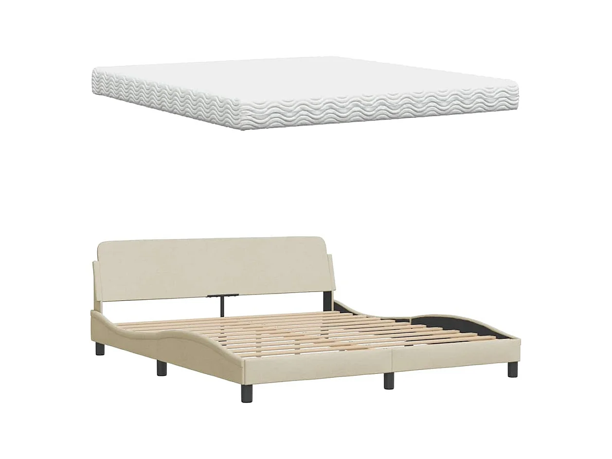 Cama con colchón de tela color crema 180x200 cm