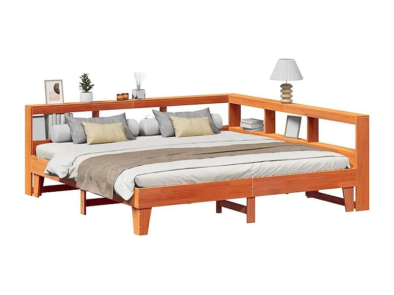 Lit bibliothèque sans matelas cire marron 180x200 cm pin massif