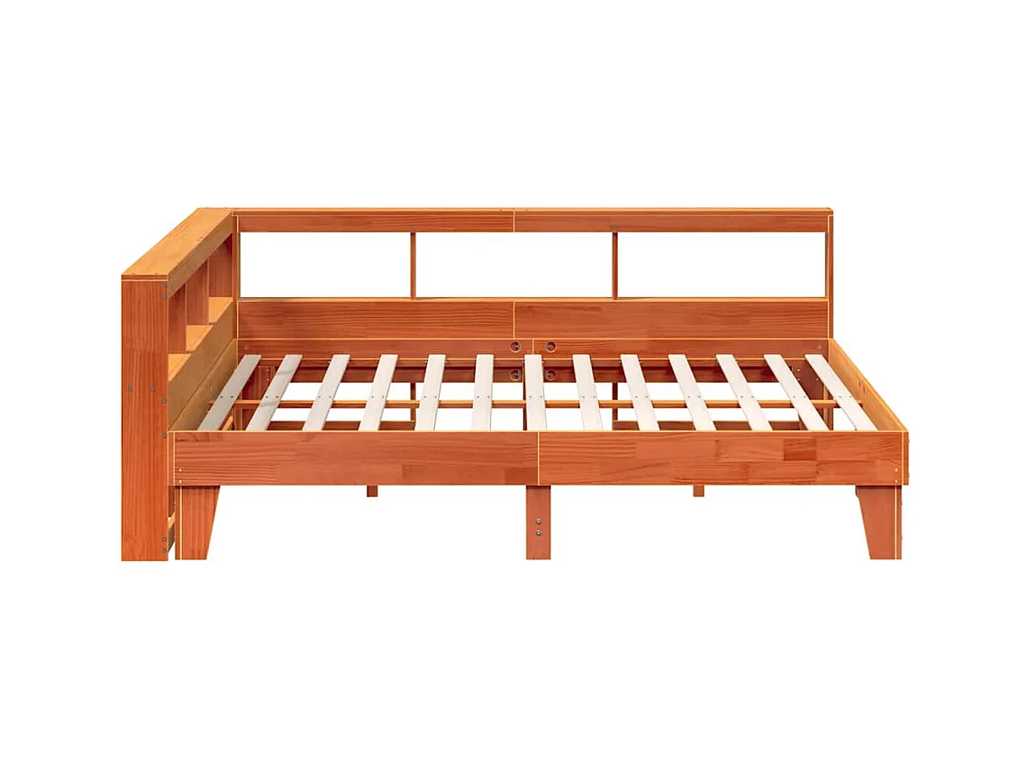 Lit bibliothèque sans matelas cire marron 180x200 cm pin massif
