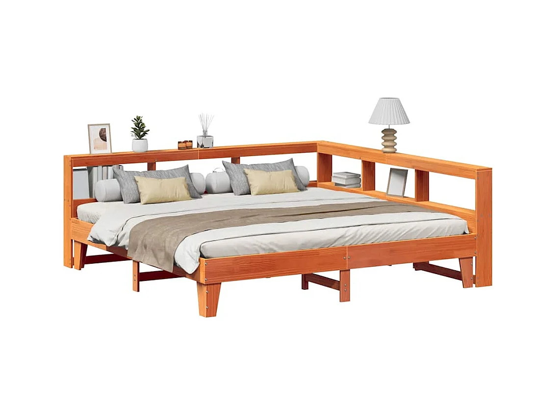 Lit bibliothèque sans matelas cire marron 180x200 cm pin massif