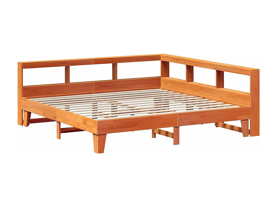 Lit bibliothèque sans matelas cire marron 180x200 cm pin massif