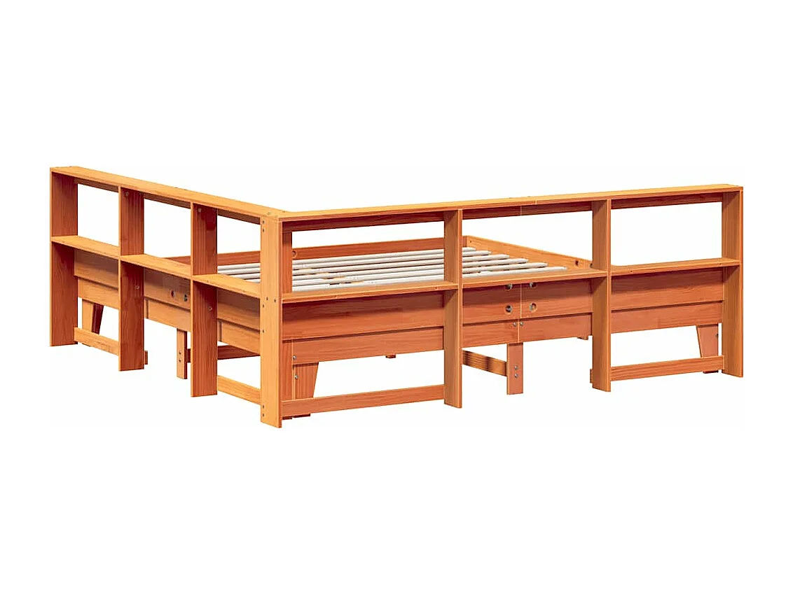 Lit bibliothèque sans matelas cire marron 180x200 cm pin massif