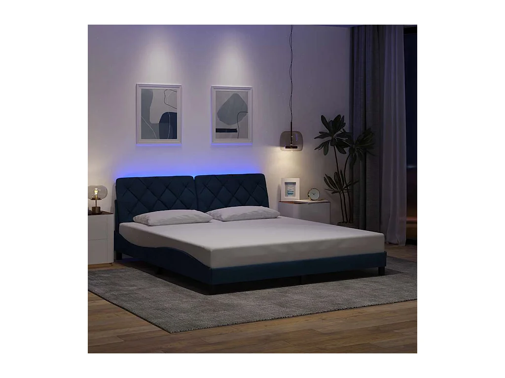 Bedframe met LED zonder matras 180x200 cm stof blauw