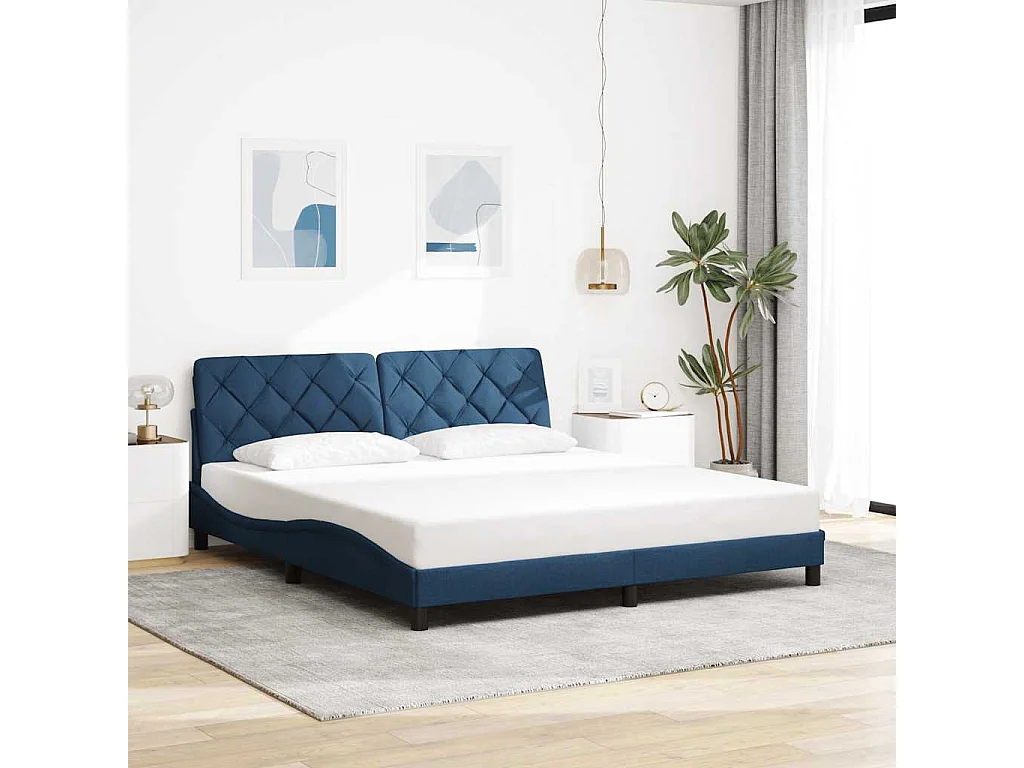 Cadre de lit avec LED sans matelas bleu 180x200 cm tissu