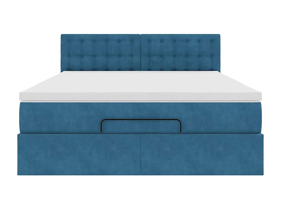 Cadre de lit ottoman avec matelas bleu foncé 140x190 cm velours