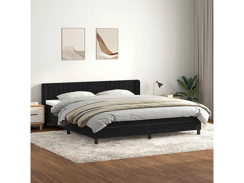 Cama box spring con colchón terciopelo negro 200x220 cm