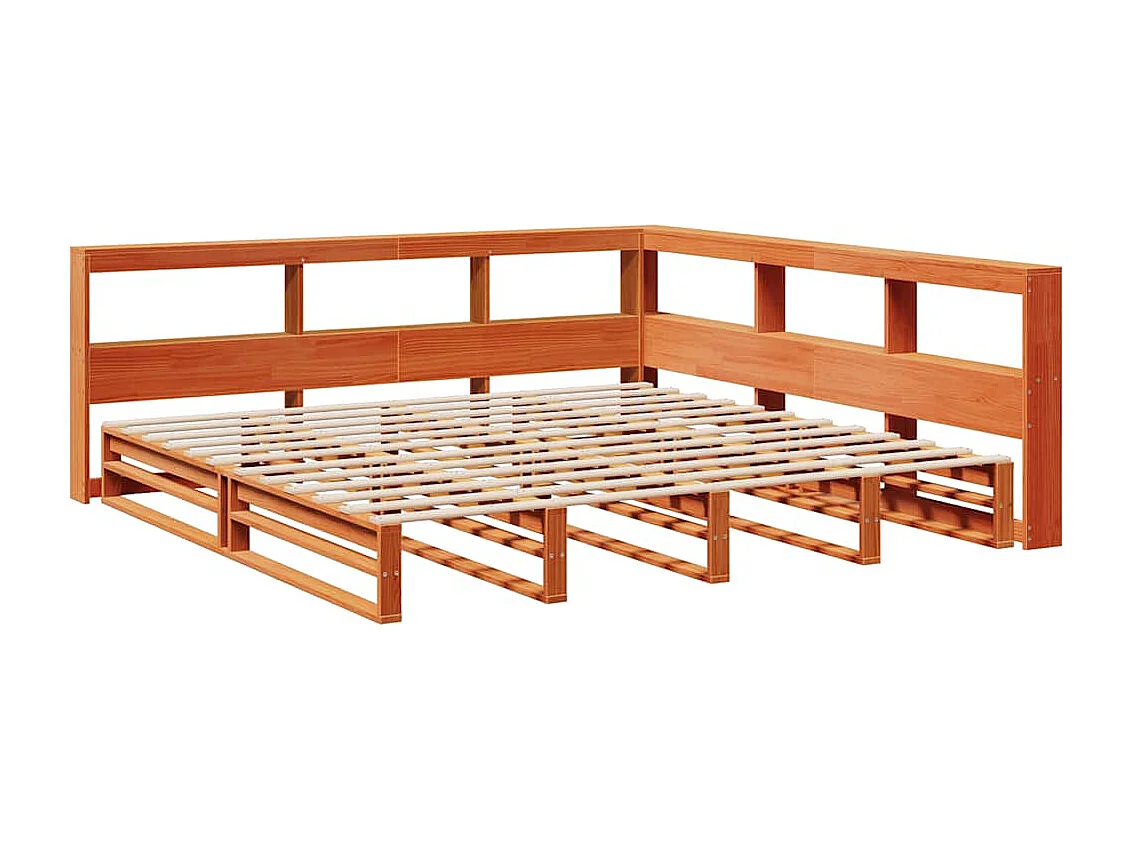 Lit bibliothèque sans matelas cire marron 180x200 cm pin massif