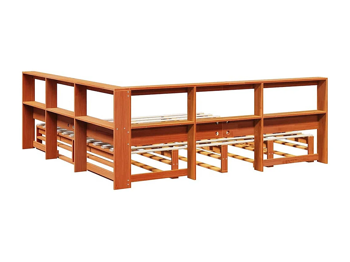 Lit bibliothèque sans matelas cire marron 180x200 cm pin massif