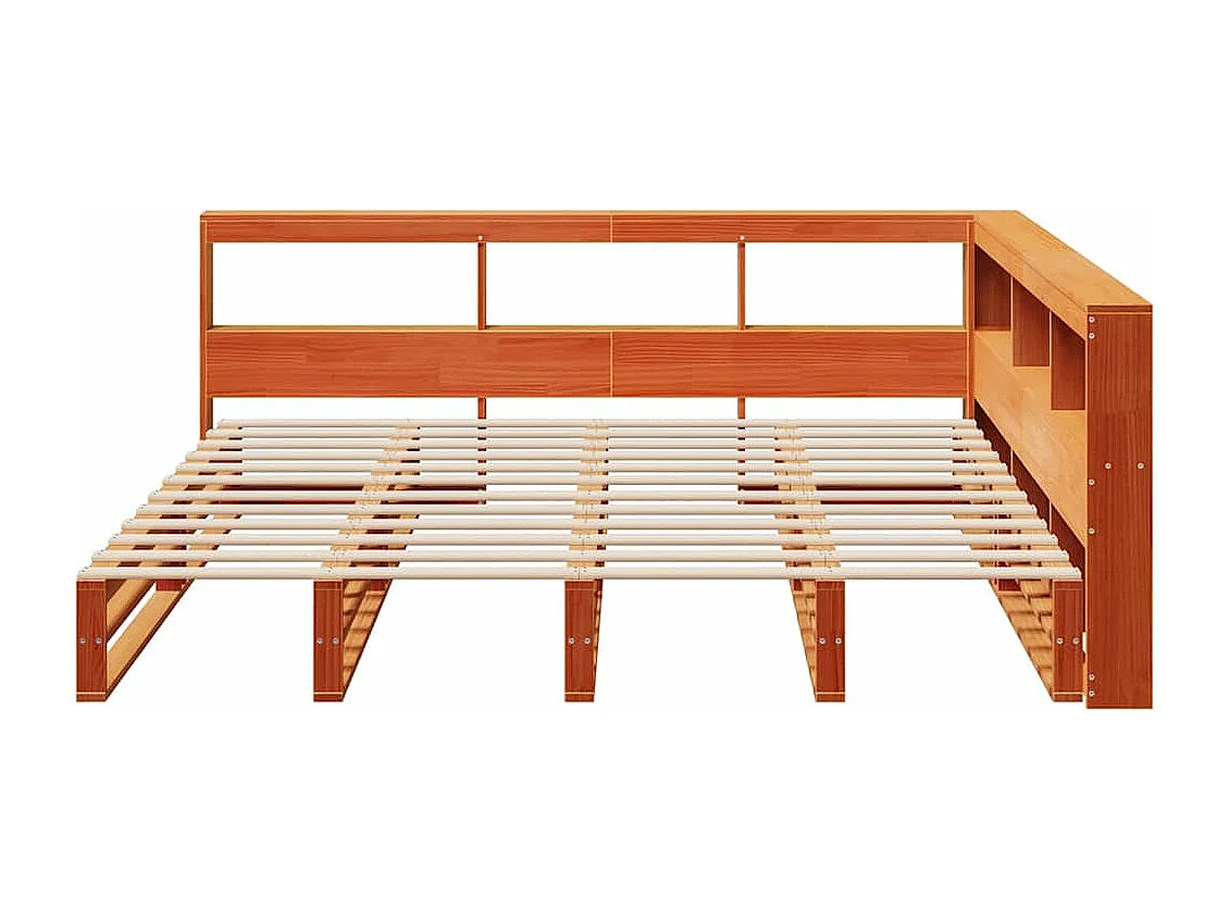 Lit bibliothèque sans matelas cire marron 180x200 cm pin massif