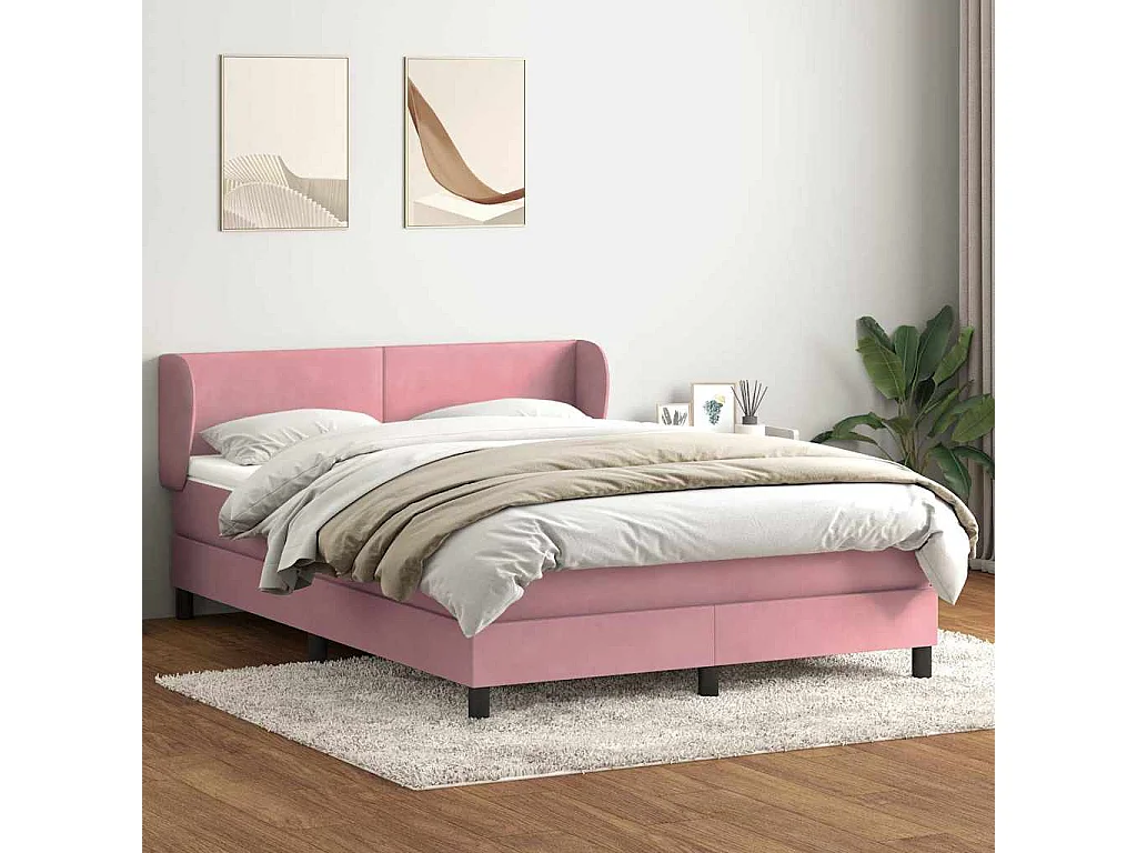 Sommier à lattes de lit avec matelas rose 160x210 cm velours
