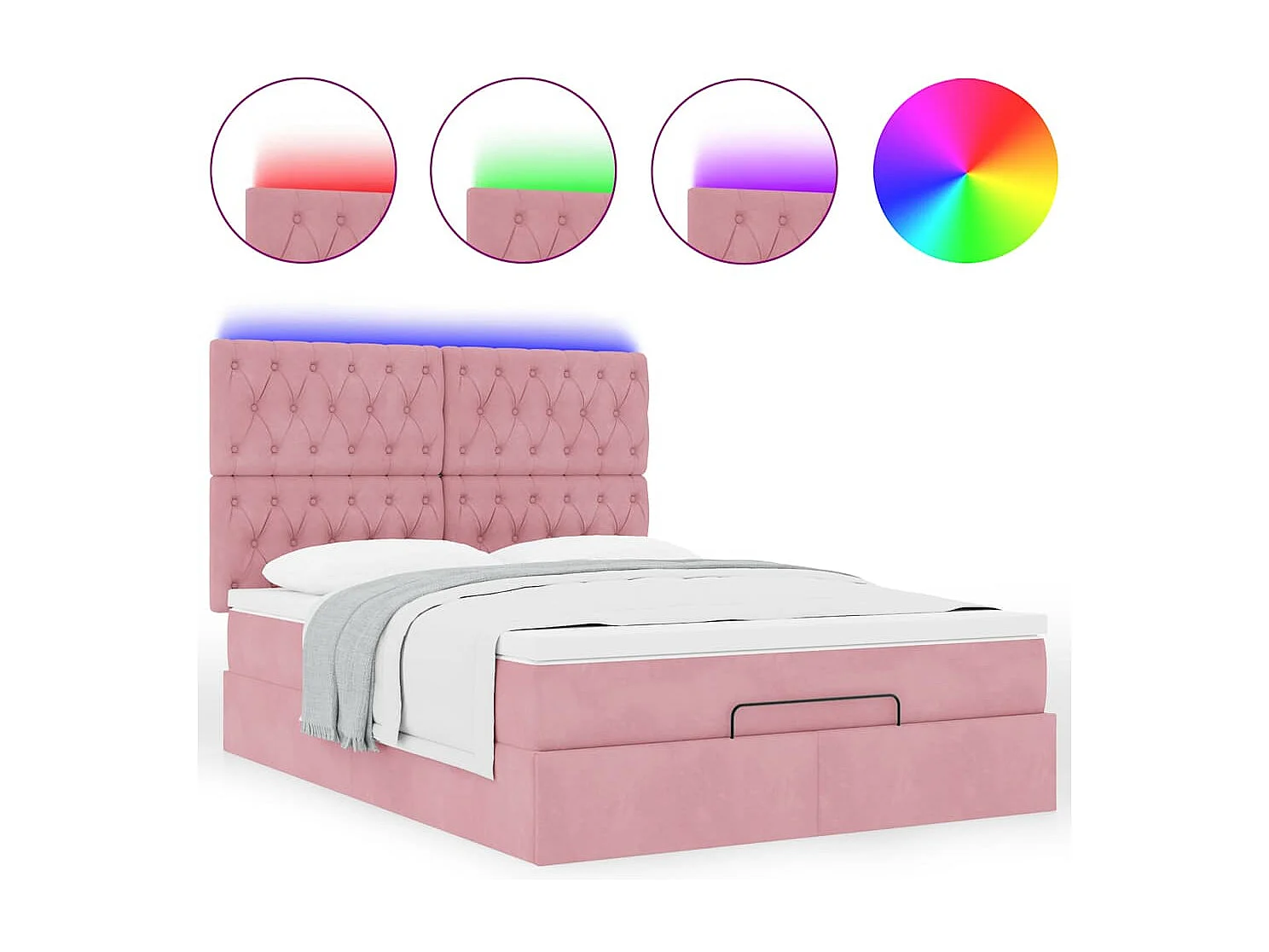 Estructura cama otomana con colchones terciopelo rosa 140x190cm