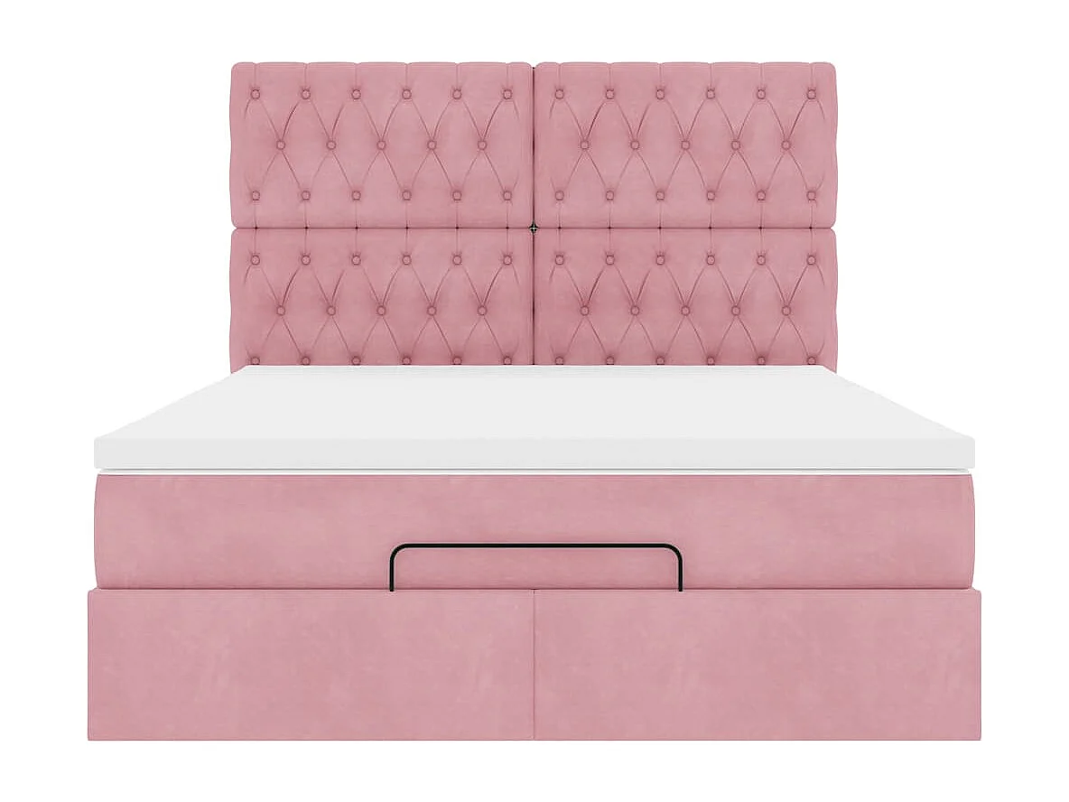 Estructura cama otomana con colchones terciopelo rosa 140x190cm