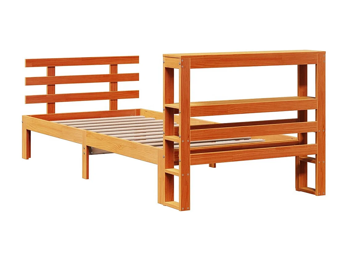 Estructura cama con cabecero madera pino marrón cera 75x190 cm