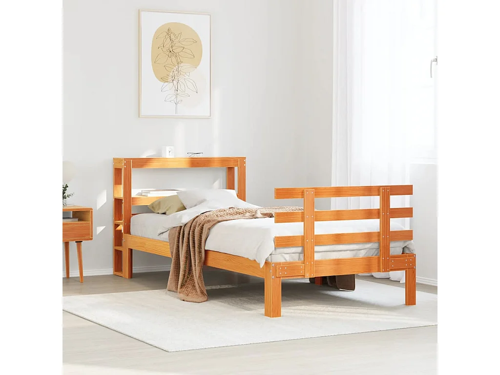 Cadre de lit avec tête de lit sans matelas cire marron 75x190cm