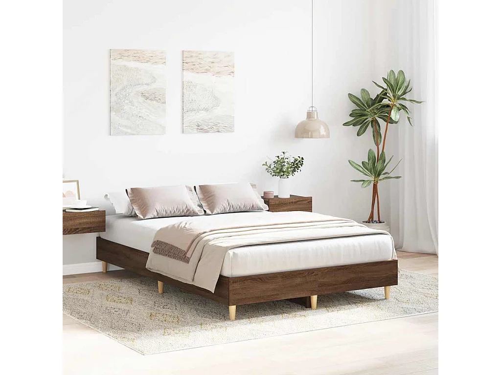 Bedframe zonder matras 135x190 cm spaanplaat bruin eiken