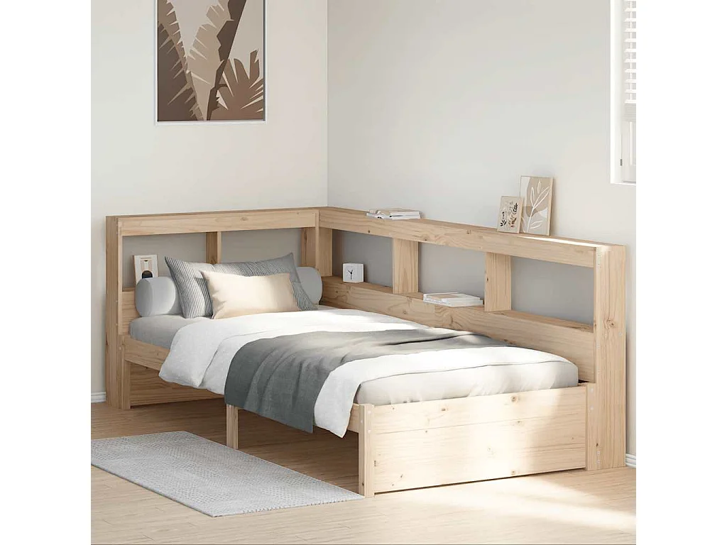 Lit bibliothèque sans matelas 100x200 cm bois massif de pin