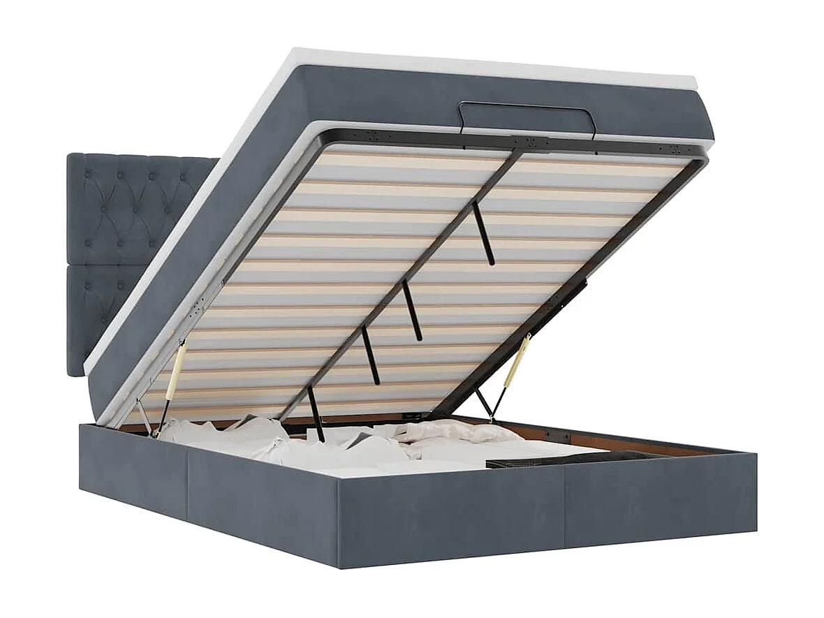 Estructura cama otomana con colchones gris oscuro 140x200cm