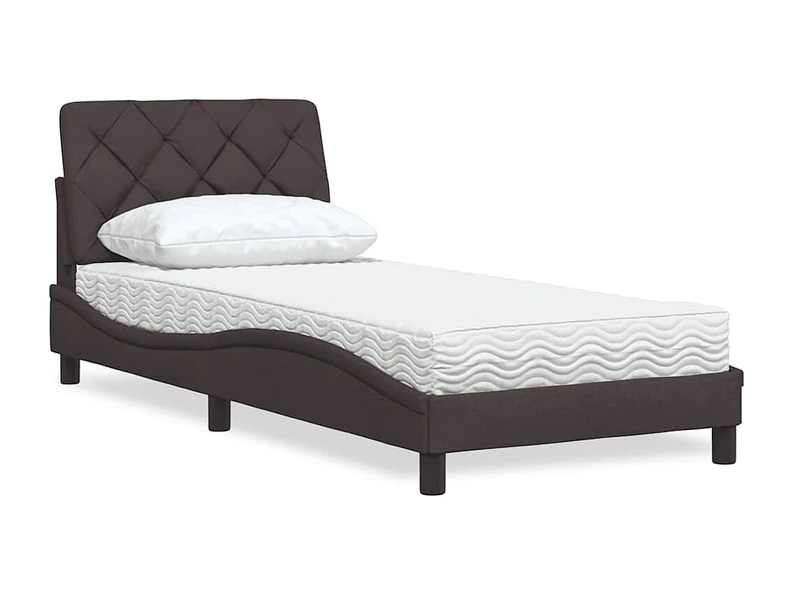 Lit avec matelas marron foncé 90x200 cm tissu