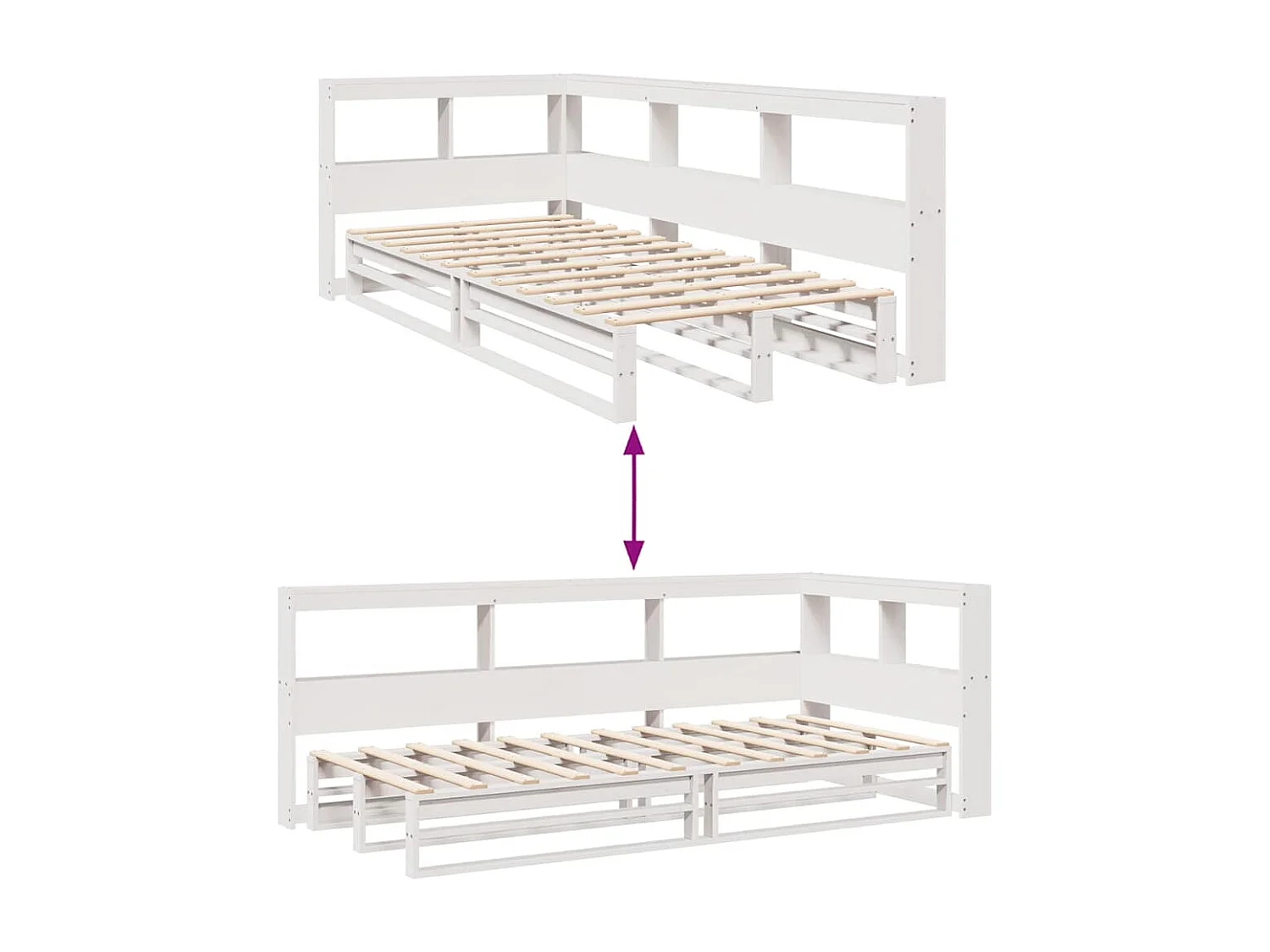 Lit bibliothèque sans matelas blanc 75x190cm bois de pin massif