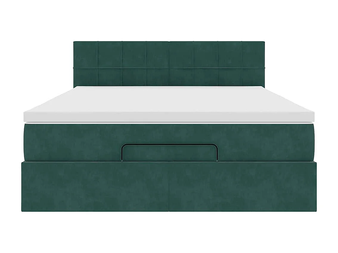 Cadre de lit ottoman avec matelas vert foncé 140x200 cm velours