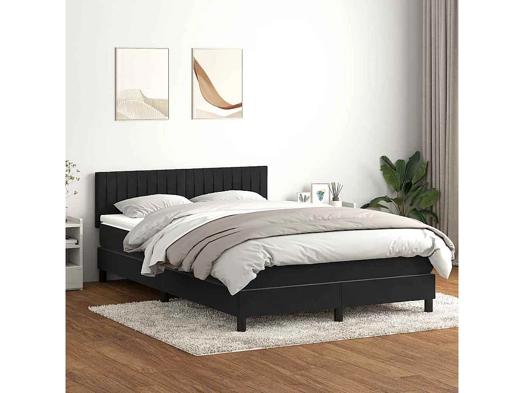 Cama box spring con colchón terciopelo negro 140x210 cm