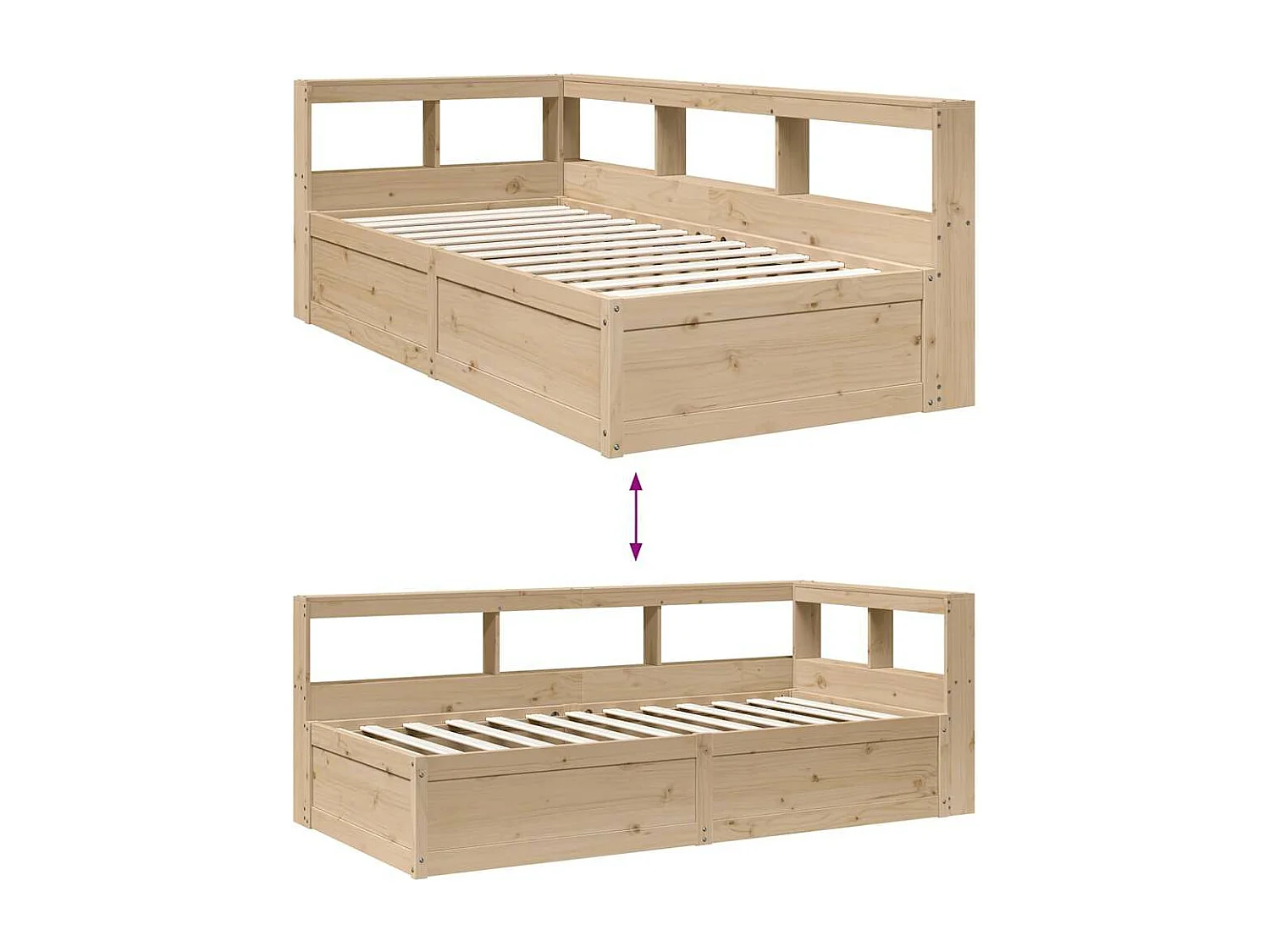 Lit bibliothèque sans matelas 90x190 cm bois de pin massif