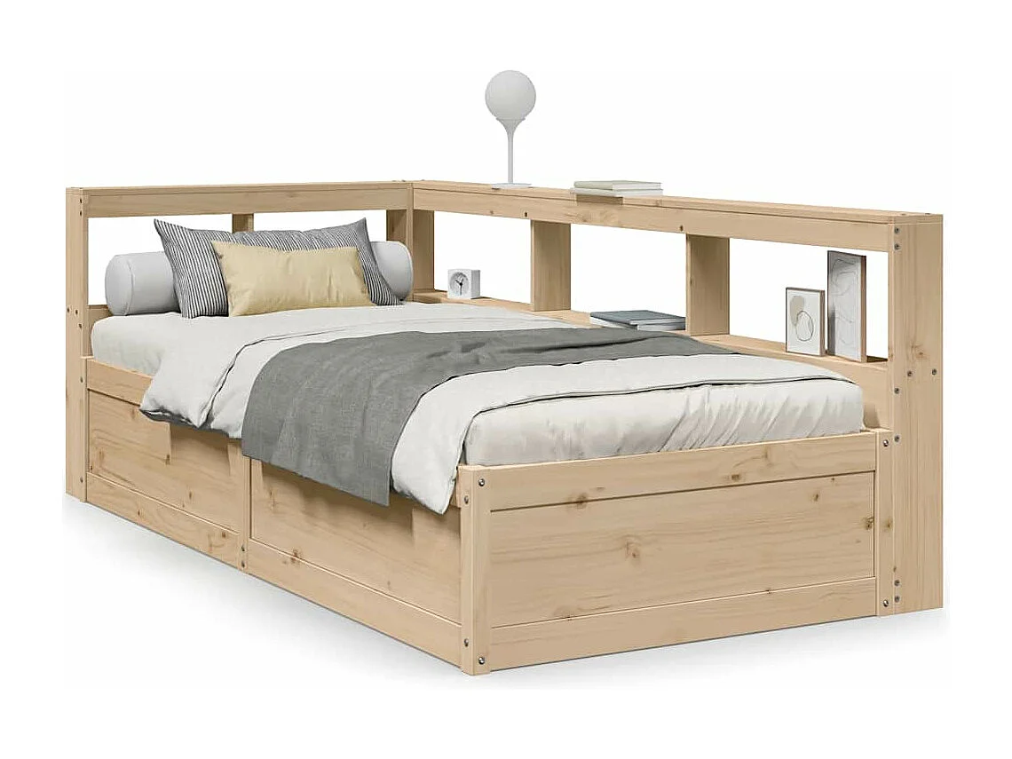 Bed met boekenkast zonder matras massief grenenhout 90x190 cm