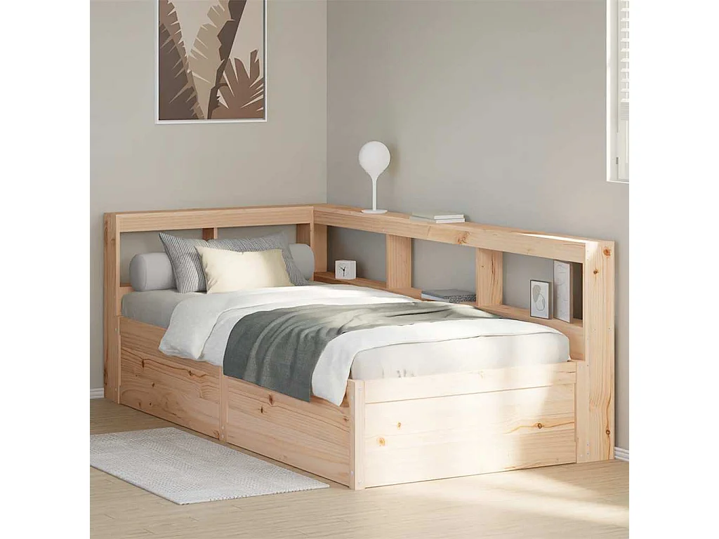 Bed met boekenkast zonder matras massief grenenhout 90x190 cm